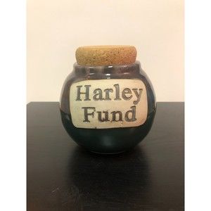 Harley Davidson Fund Stoneware Jar Bank With Cork Stopper